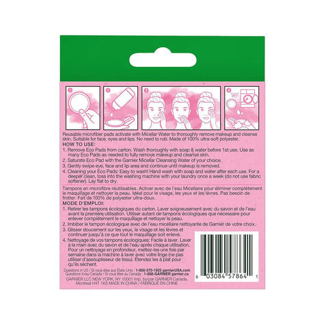 Garnier Micellar Cleansing Eco Pads, Reusable, 3 Ultra-soft Microfiber Pads, 1 Count (Packaging May Vary)