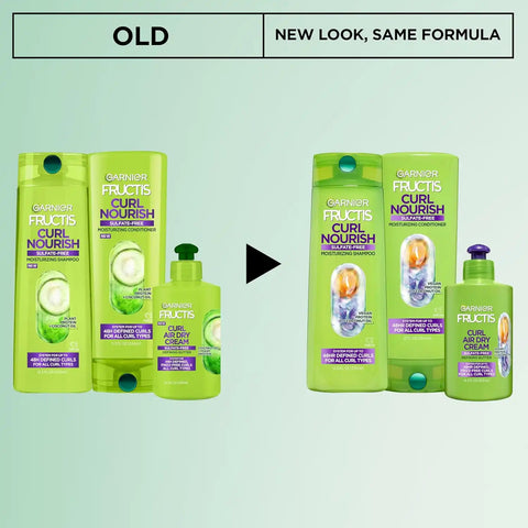 Garnier Fructis Curl Nourish Moisturizing Shampoo & Conditioner Set for Curly Hair with Air Dry Cream, Up to 48 Hours of Curl Definition, Sulfate Free & Vegan, 3 Items 34.7 Fl Oz (Packaging May Vary)