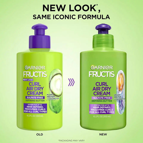 Garnier Fructis Curl Nourish Air Dry Cream Leave In Conditioner, Sulfate-Free Curl Defining Cream For Moisture and Frizz Control Waves, Curls, and Coils, 10.2 Fl Oz, Pack of 2 (Packaging May Vary)