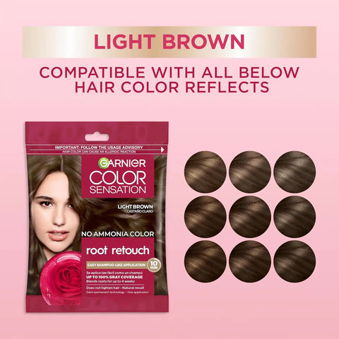 Garnier Color Sensation Root Retouch, Demi Permanent Hair Dye for Roots with 100% Gray Coverage and No Ammonia, Light Brown 6.0, Pack of 6 (Packaging May Vary)