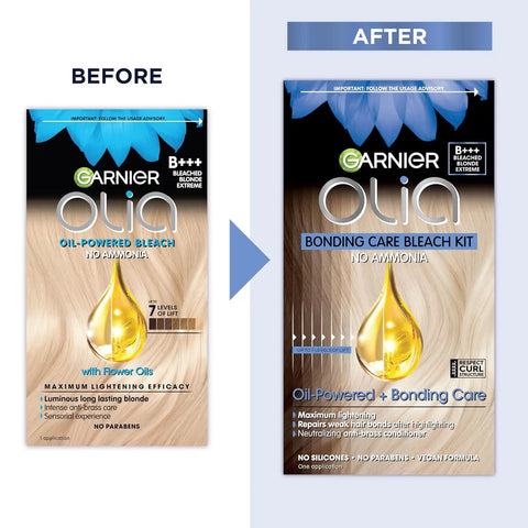 Garnier Olia Hair Color, Ammonia-Free Permanent Hair Dye, Oil-Powered Formula for up to 7+ levels of lift with Bonding Care, Vegan & Cruelty Free, B+++ Bleach Blonde Extreme, 2 Count
