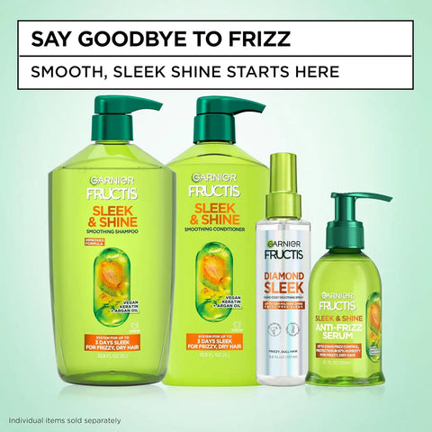 Garnier Fructis Sleek & Shine Conditioner, Smoothing Conditioner for Frizzy, Dry Hair with Argan Oil and Vegan Keratin, 33.8 Fl Oz (Packaging May Vary) (Pack of 2)