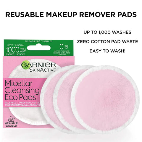 Garnier Micellar Cleansing Eco Pads,Reusable,3 Ultra-soft Microfiber Pads,(Packaging May Vary),(Pack of 6)