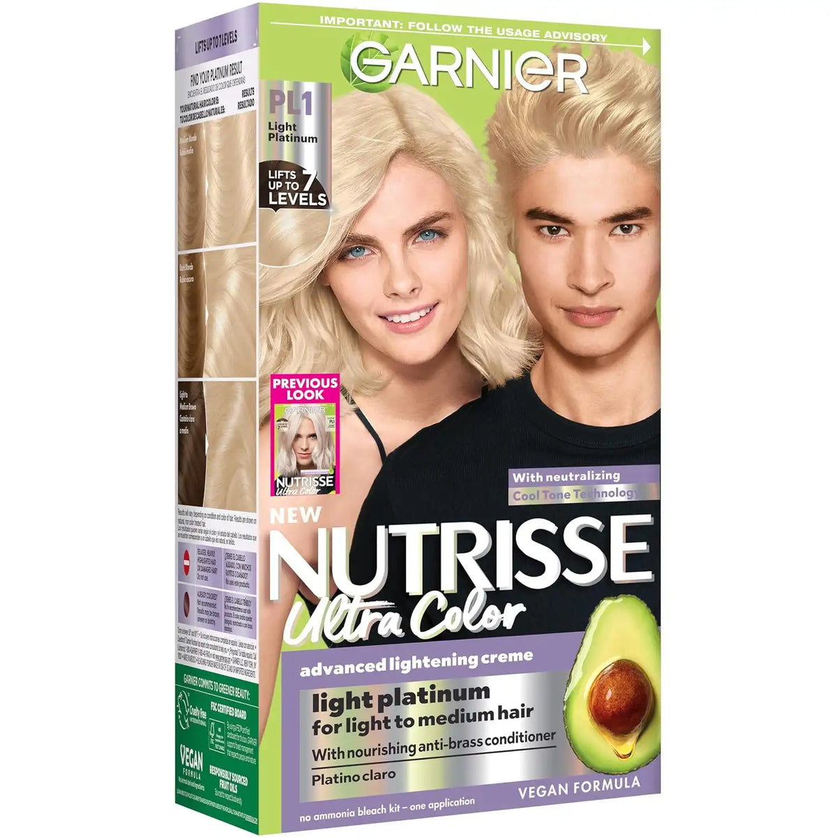 Garnier Nutrisse Ultra Color Hair Color, Permanent Hair Dye for Up to 8 Weeks of Bold, Vibrant, Fade-Resistant Results, Vegan & Cruelty-Free, PL1 Light Platinum (Coconut), 1 Count