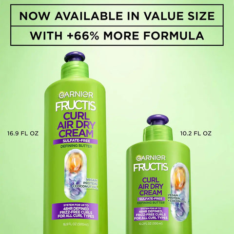 Garnier Fructis Curl Nourish Air Dry Cream XL Leave In Conditioner, Sulfate-Free Curl Defining Cream For Moisture and Frizz Control Waves, Curls, and Coils, Value Size, 16.9 Fl Oz