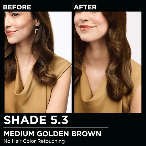 Garnier Olia Hair Color, Ammonia-Free Permanent Hair Dye, Oil-Powered Formula for 100% Gray Coverage and 3x Shinier Hair, Vegan & Cruelty Free, 5.3 Medium Golden Brown, 2 Count