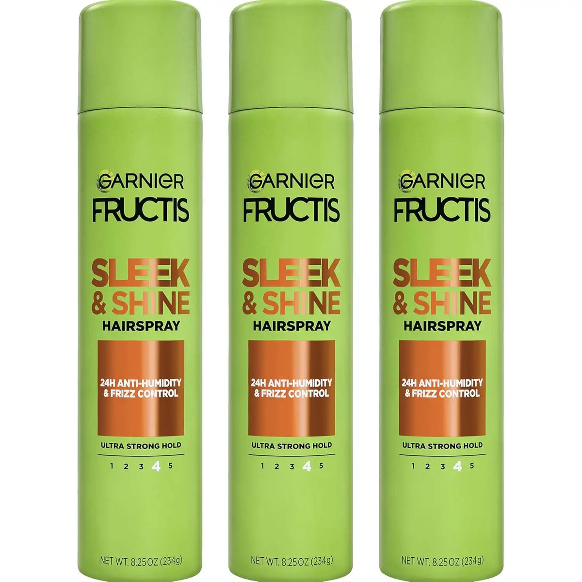 Garnier Fructis Sleek & Shine Hairspray, Provides 24-Hour Anti-Humidity and Frizz Control, Extra Strong Hold, Infused with Bamboo Extract for Ultra-Smooth Hair, 8.25 oz, 3 Count (Packaging May Vary)