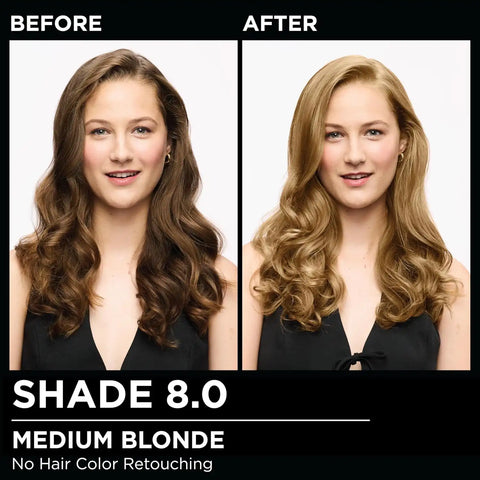Garnier Olia Hair Color, Ammonia-Free Permanent Hair Dye, Oil-Powered Formula for 100% Gray Coverage and 3x Shinier Hair, Vegan & Cruelty Free, 8.0 Medium Blonde, 2 Count