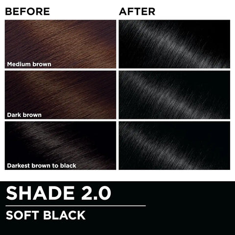 Garnier Olia Hair Color, Ammonia-Free Permanent Hair Dye, Oil-Powered Formula for 100% Gray Coverage and 3x Shinier Hair, Vegan & Cruelty Free, 2.0 Soft Black, 2 Count