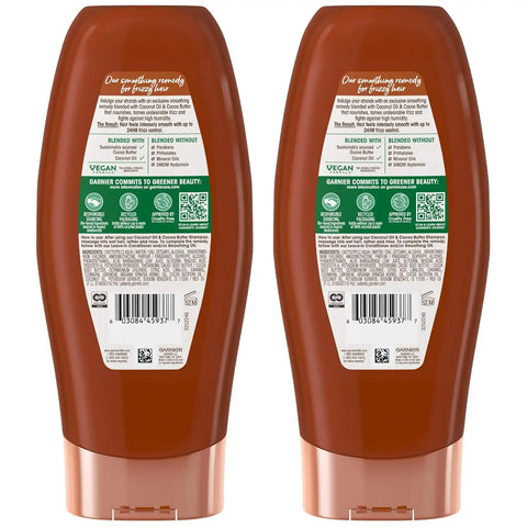 Garnier Whole Blends Smoothing Conditioner with Coconut Oil & Cocoa Butter for Frizzy Hair, Provides Up to 24 Hours of Anti-Frizz, Humidity Control and Smoothness, Vegan Formula, 22 fl oz, 2 Count