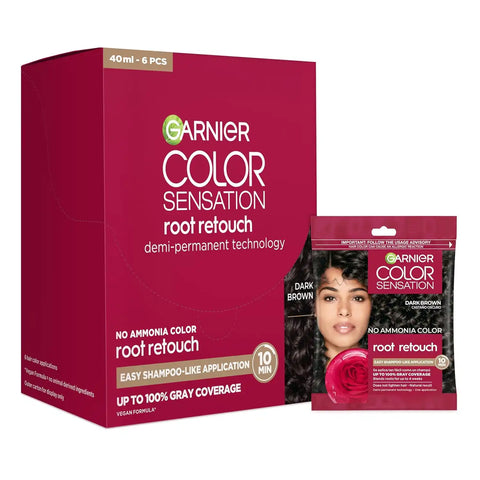Garnier Color Sensation Root Retouch, Demi Permanent Hair Dye for Roots with 100% Gray Coverage and No Ammonia, Dark Brown Hair Dye 4.0, Pack of 6 (Packaging May Vary)