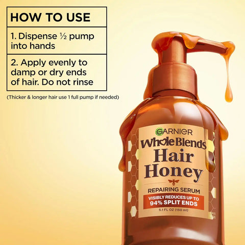 Garnier Whole Blends Honey Treasures Hair Honey Repairing Serum for Long, Damaged Hair, 5.1 Fl Oz, 2-Count (Packaging May Vary)