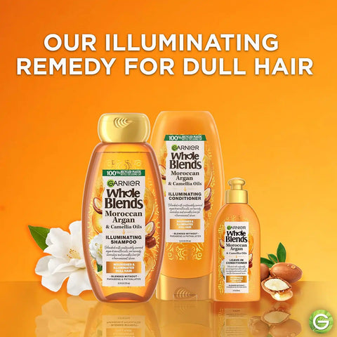 Garnier Whole Blends Moroccan Argan & Camellia Oils Illuminating Shampoo for Silky Shine, 12.5 Fl Oz, 3 Count (Packaging May Vary)