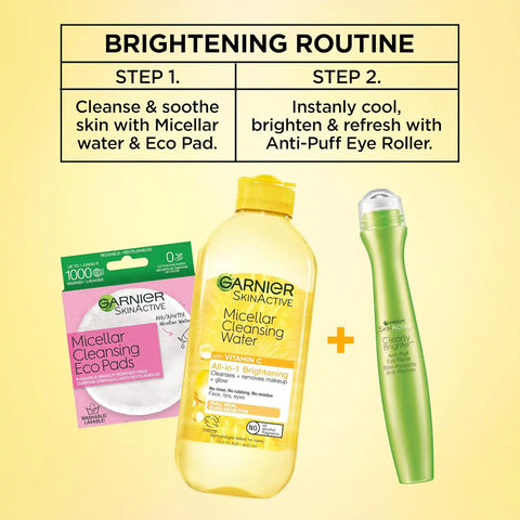Garnier Clearly Brighter Anti-Puff Eye Roller, Dark Circles Under Eye Treatment with Caffeine and Vitamin C, 0.5 Fl Oz (15mL), 1 Count (Packaging May Vary)