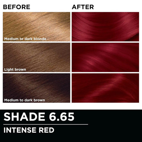 Garnier Olia Hair Color, Ammonia-Free Permanent Hair Dye, Oil-Powered Formula for 100% Gray Coverage and 3x Shinier Hair, Vegan & Cruelty Free, 6.65 Intense Red, 2 Count