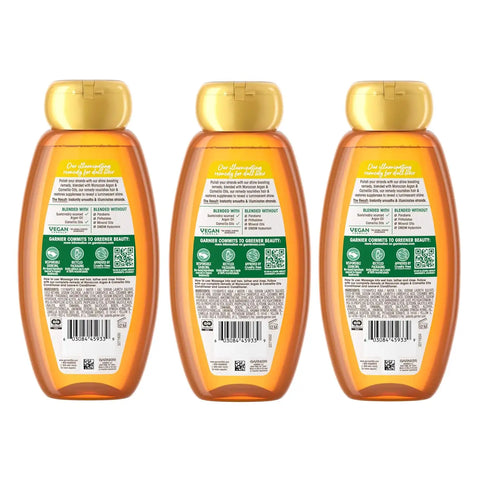 Garnier Whole Blends Moroccan Argan & Camellia Oils Illuminating Shampoo for Silky Shine, 12.5 Fl Oz, 3 Count (Packaging May Vary)
