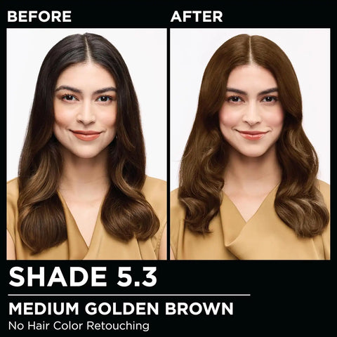 Garnier Olia Hair Color, Ammonia-Free Permanent Hair Dye, Oil-Powered Formula for 100% Gray Coverage and 3x Shinier Hair, Vegan & Cruelty Free, 5.3 Medium Golden Brown, 2 Count