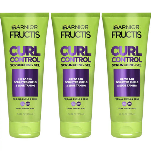 Garnier Fructis Curl Control Scrunching Hair Gel, Curl Jelly for Curly, Wavy, and Coily Hair with Frizz & Edge Control, Up to 24 HR Shape & Shine, 6.8 Fl Oz, 3 Count (Packaging May Vary)