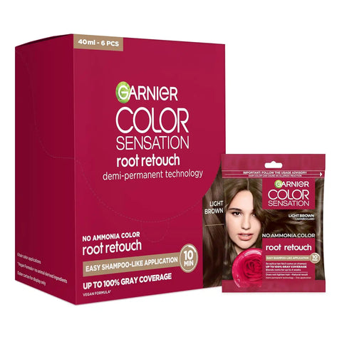Garnier Color Sensation Root Retouch, Demi Permanent Hair Dye for Roots with 100% Gray Coverage and No Ammonia, Light Brown 6.0, Pack of 6 (Packaging May Vary)