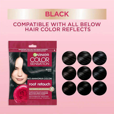 Garnier Color Sensation Root Retouch, Demi Permanent Hair Dye for Roots with 100% Gray Coverage and No Ammonia, Black Hair Dye 1.0, Pack of 6 (Packaging May Vary)
