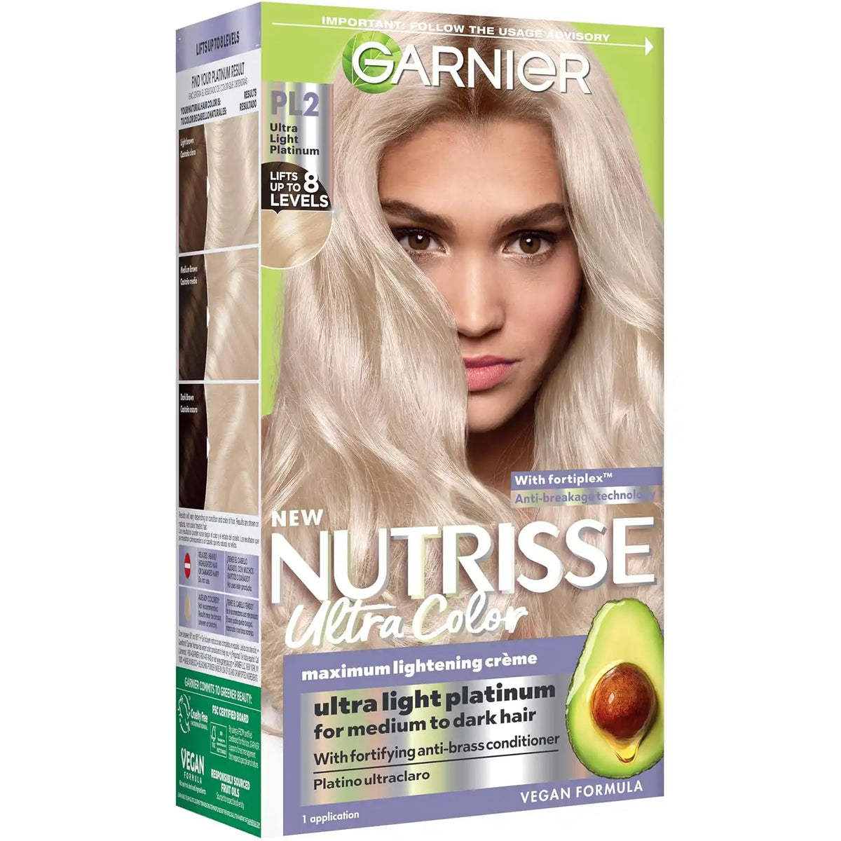 Garnier Nutrisse Ultra Color Hair Color, Permanent Hair Dye for Up to 8 Weeks of Bold, Vibrant, Fade-Resistant Results, Vegan & Cruelty-Free, PL2 Ultra Light Platinum (Mascarpone Crème), 1 Count