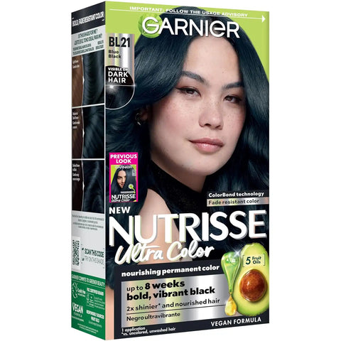 Garnier Nutrisse Ultra Color Hair Color, Permanent Hair Dye for Up to 8 Weeks of Bold, Vibrant, Fade-Resistant Results, Vegan & Cruelty-Free, BL21 Blue Black (Blackberry Mojito), 1 Count