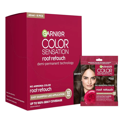 Garnier Color Sensation Root Retouch, Demi Permanent Hair Dye for Roots with 100% Gray Coverage and No Ammonia, Brown Hair Dye 5.0, Pack of 6 (Packaging May Vary)
