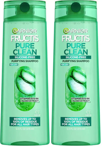 Garnier Fructis Pure Clean Purifying Shampoo, Silicone-Free, 12.5 Fl Oz, (Packaging May Vary), (Pack of 2)