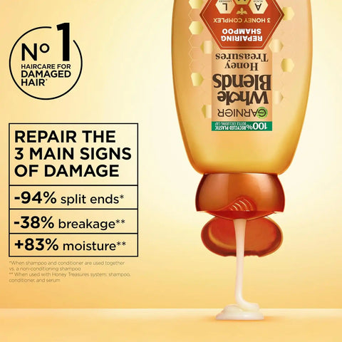 Garnier Whole Blends Honey Treasures Repairing Shampoo and Conditioner Set for Dry, Damaged Hair, 22 Fl Oz (2 Items), 1 Kit (Packaging May Vary)
