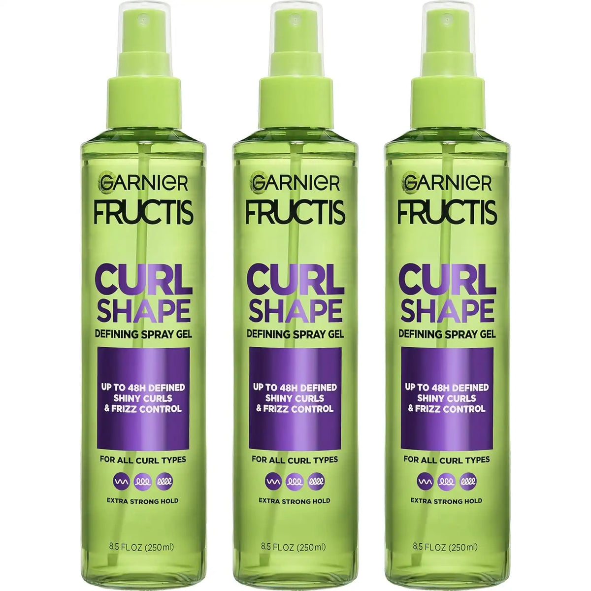 Garnier Fructis Style Curl Shape Defining Spray Hair Gel, Strong Hold Frizz Control for Curly, Wavy, and Coily Hair, Nourishing Formula, 8.5 fl oz, 3 Count (Packaging May Vary)