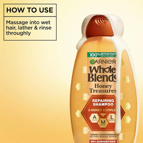 Garnier Whole Blends Honey Treasures Repairing Shampoo, Conditioner + Hair Mask Set for Dry, Damaged Hair (3 Items), 1 Kit (Packaging May Vary)