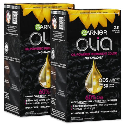 Garnier Hair Color Olia Ammonia-Free Brilliant Color Oil-Rich Permanent Hair Dye, 2.11 Platinum Black, 1 Count (Packaging May Vary) (Pack of 2)