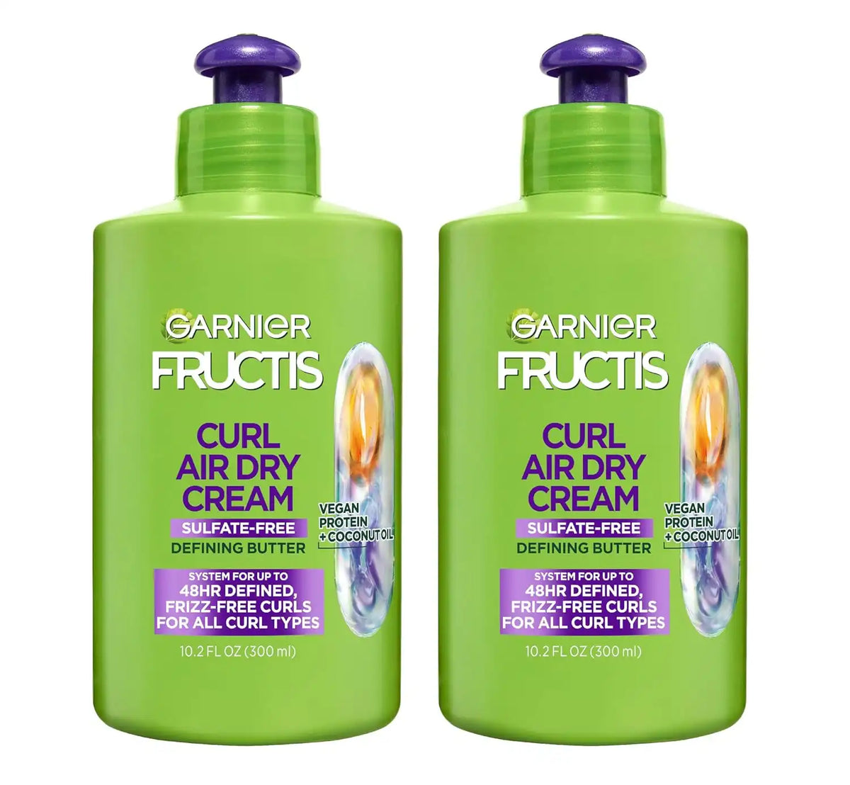Garnier Fructis Curl Nourish Air Dry Cream Leave In Conditioner, Sulfate-Free Curl Defining Cream For Moisture and Frizz Control Waves, Curls, and Coils, 10.2 Fl Oz, Pack of 2 (Packaging May Vary)