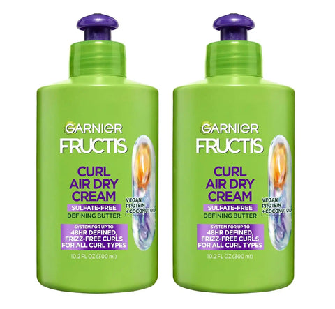 Garnier Fructis Curl Nourish Air Dry Cream Leave In Conditioner, Sulfate-Free Curl Defining Cream For Moisture and Frizz Control Waves, Curls, and Coils, 10.2 Fl Oz, Pack of 2 (Packaging May Vary)
