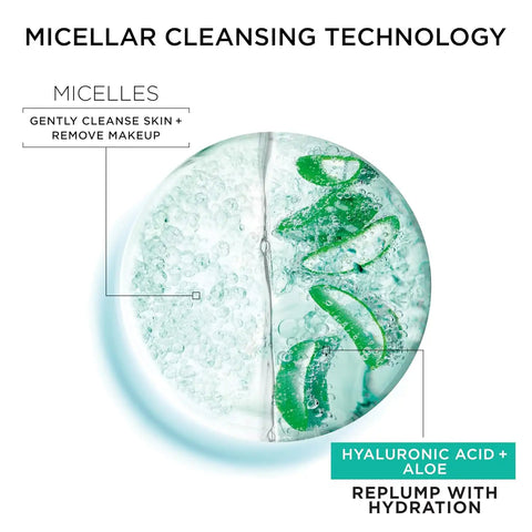 Garnier Micellar Water with Hyaluronic Acid, Facial Cleanser & Makeup Remover, Hydrating and Plumping, For All Skin Types, Vegan, Cruelty Free, 13.5 Fl Oz (400mL), 1 Count