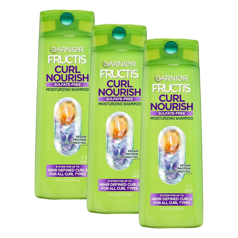 Garnier Fructis Curl Nourish Sulfate Free Moisturizing Shampoo, 12.5 Fl Oz, (Packaging May Vary) (Pack of 3)