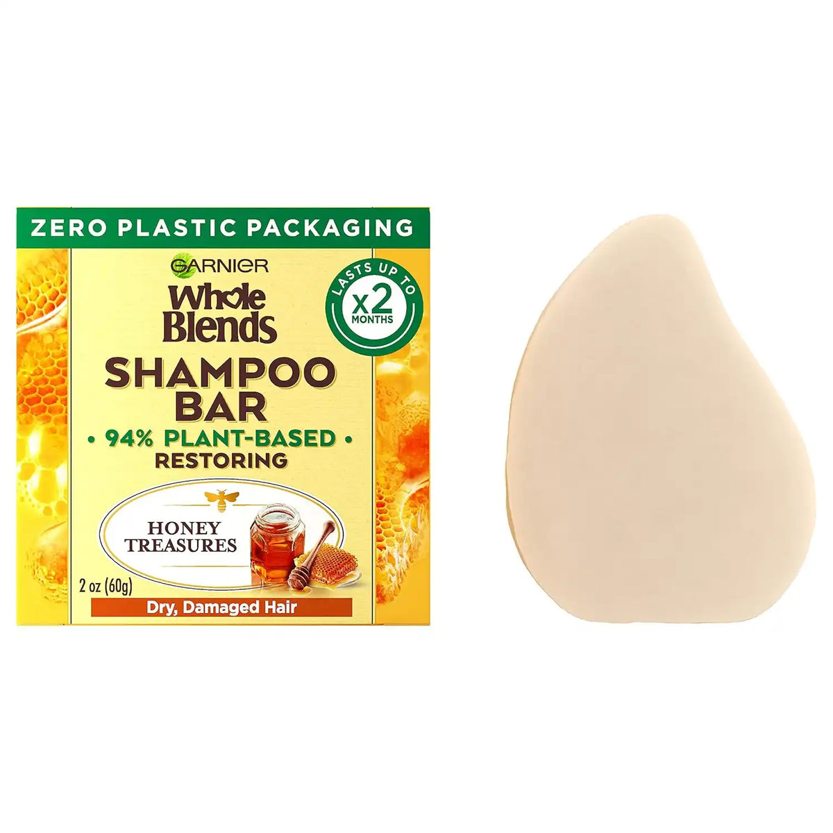 Garnier Whole Blends Restoring Shampoo Bar for Dry, Damaged Hair, Honey Treasures, 2 Oz, 1 Count (Packaging May Vary)