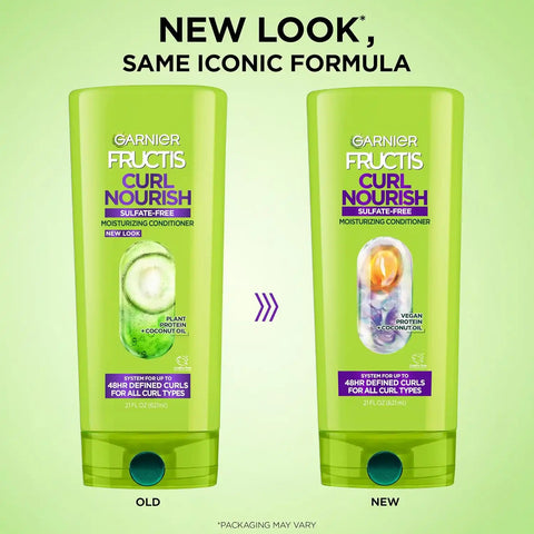 Garnier Fructis Curl Nourish Moisturizing Conditioner for Curly Hair, Plant Protein and Coconut Oil Formula, Up to 48HR of Curl Definition, Sulfate Free & Vegan, 21 Fl Oz, 2 Count (Packaging May Vary)