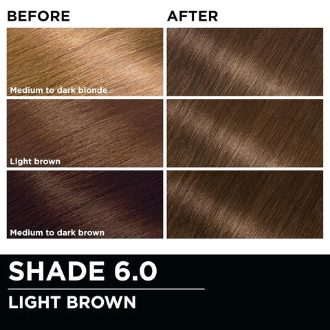 Garnier Olia Hair Color, Ammonia-Free Permanent Hair Dye, Oil-Powered Formula for 100% Gray Coverage and 3x Shinier Hair, Vegan & Cruelty Free, 6.0 Light Brown, 1 Count