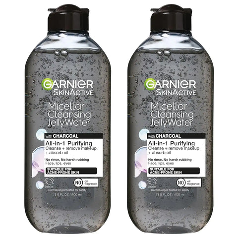Garnier Skinactive Micellar Cleansing Jelly Water with Charcoal Purifying All in One Water, 2 Pack