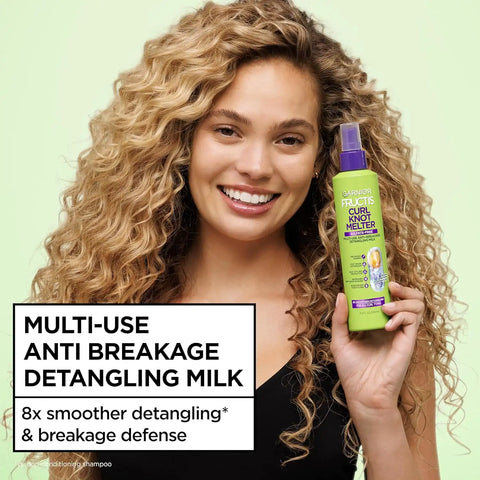 Garnier Fructis Curl Knot Melter Multi-Use Anti-Breakage Detangling Milk, Moisturizing Detangler Spray and Heat Protectant For All Curl Types, Made with Vegan Protein & Coconut Oil, 8.5 Fl Oz