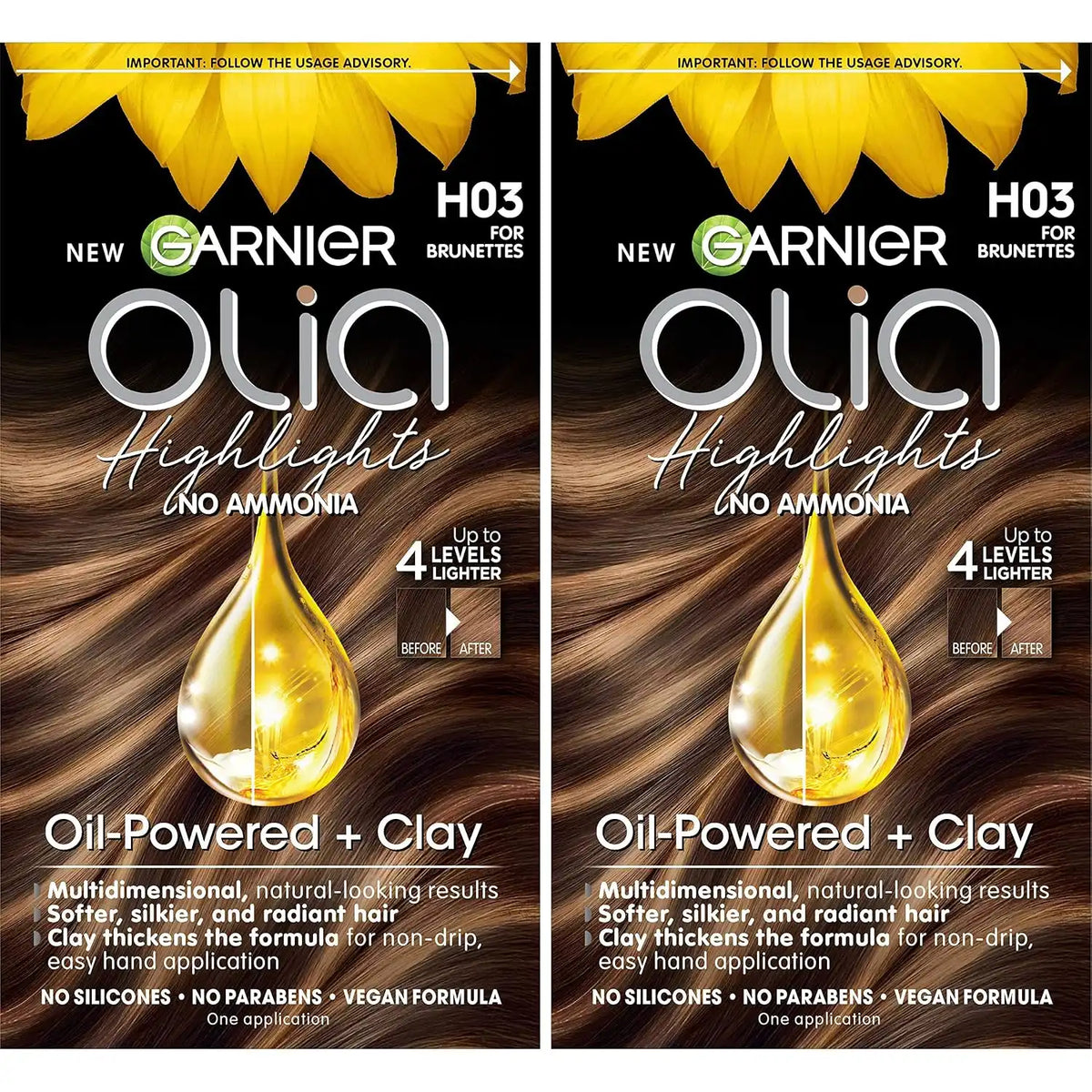 Garnier Hair Color Olia Ammonia-Free Permanent Hair Dye, H03 Highlights for Brunettes, 2 Count (Packaging May Vary)