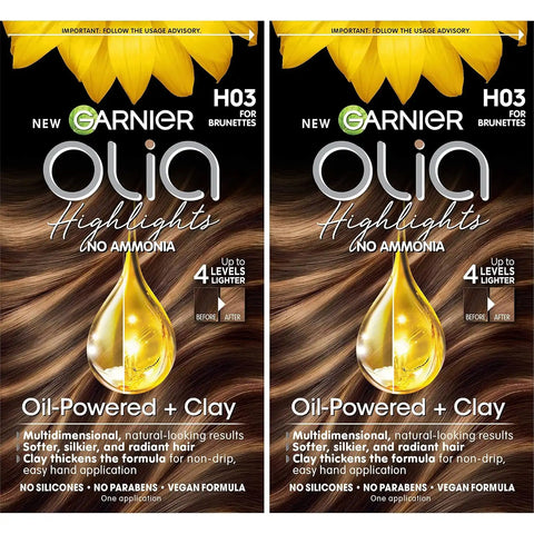 Garnier Hair Color Olia Ammonia-Free Permanent Hair Dye, H03 Highlights for Brunettes, 2 Count (Packaging May Vary)