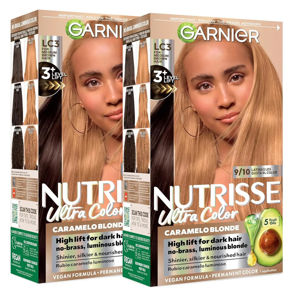 Garnier Nutrisse Ultra Color Hair Color, Permanent Hair Dye for Up to 8 Weeks of Bold, Vibrant Results, Vegan & Cruelty-Free, LC3 Hi-Lift Blonde (Tres Leches), 2 Count