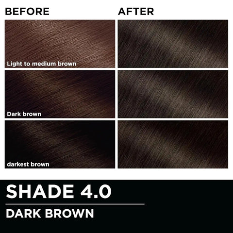 Garnier Olia Hair Color, Ammonia-Free Permanent Hair Dye, Oil-Powered Formula for 100% Gray Coverage and 3x Shinier Hair, Vegan & Cruelty Free, 4.0 Dark Brown, 2 Count