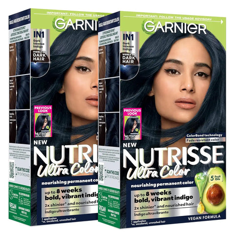 Garnier Hair Color Nutrisse Ultra Color Nourishing Creme, BL21 Reflective Blue Black (Blackberry Mojito) Permanent Hair Dye, 1 Count (Packaging May Vary) (Pack of 2)