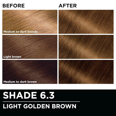 Garnier Olia Hair Color, Ammonia-Free Permanent Hair Dye, Oil-Powered Formula for 100% Gray Coverage and 3x Shinier Hair, Vegan & Cruelty Free, 6.3 Light Golden Brown, 1 Count