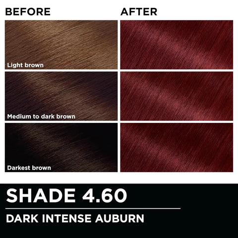 Garnier Olia Hair Color, Ammonia-Free Permanent Hair Dye, Oil-Powered Formula for 100% Gray Coverage and 3x Shinier Hair, Vegan & Cruelty Free, 4.60 Dark Intense Auburn, 2 Count