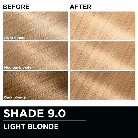 Garnier Olia Hair Color, Ammonia-Free Permanent Hair Dye, Oil-Powered Formula for 100% Gray Coverage and 3x Shinier Hair, Vegan & Cruelty Free, 9.0 Light Blonde, 2 Count