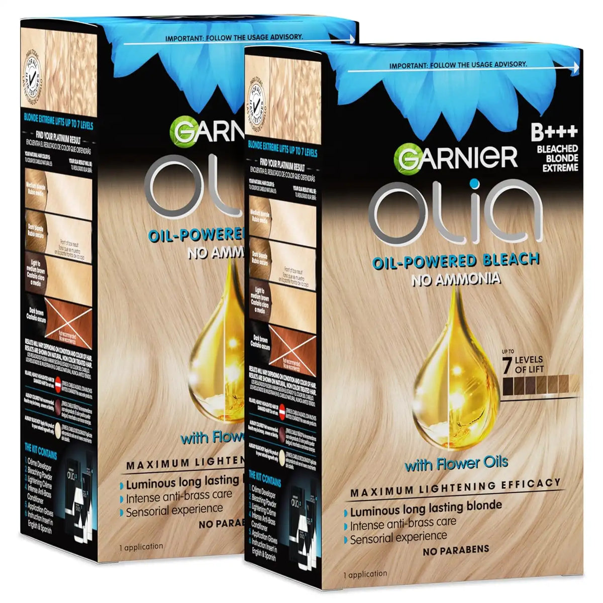 Garnier Olia Hair Color, Ammonia-Free Permanent Hair Dye, Oil-Powered Formula for up to 7+ levels of lift with Bonding Care, Vegan & Cruelty Free, B+++ Bleach Blonde Extreme, 2 Count